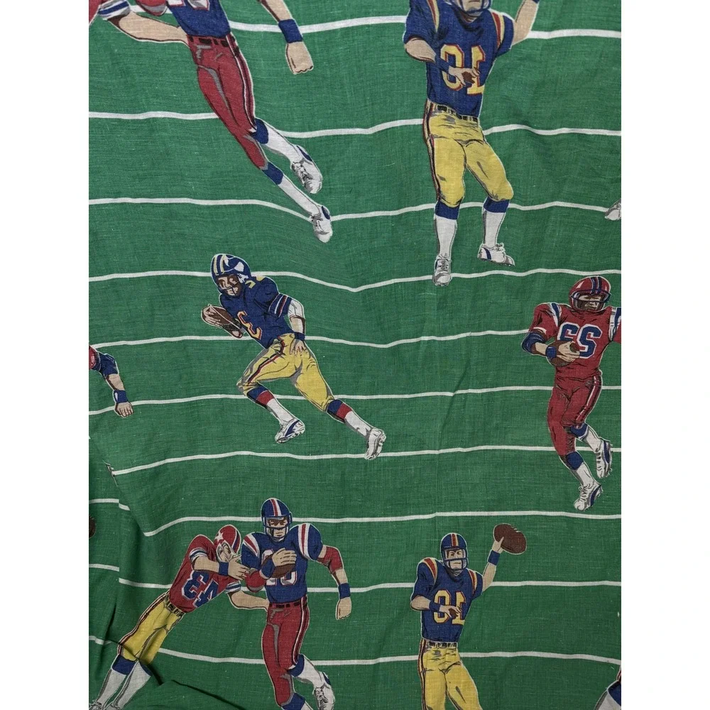 Vtg Football Players Sheet Green Field Print Decor Fabric Twin Vintage